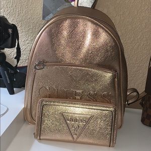 Guess metallic rose gold backpack and wallet